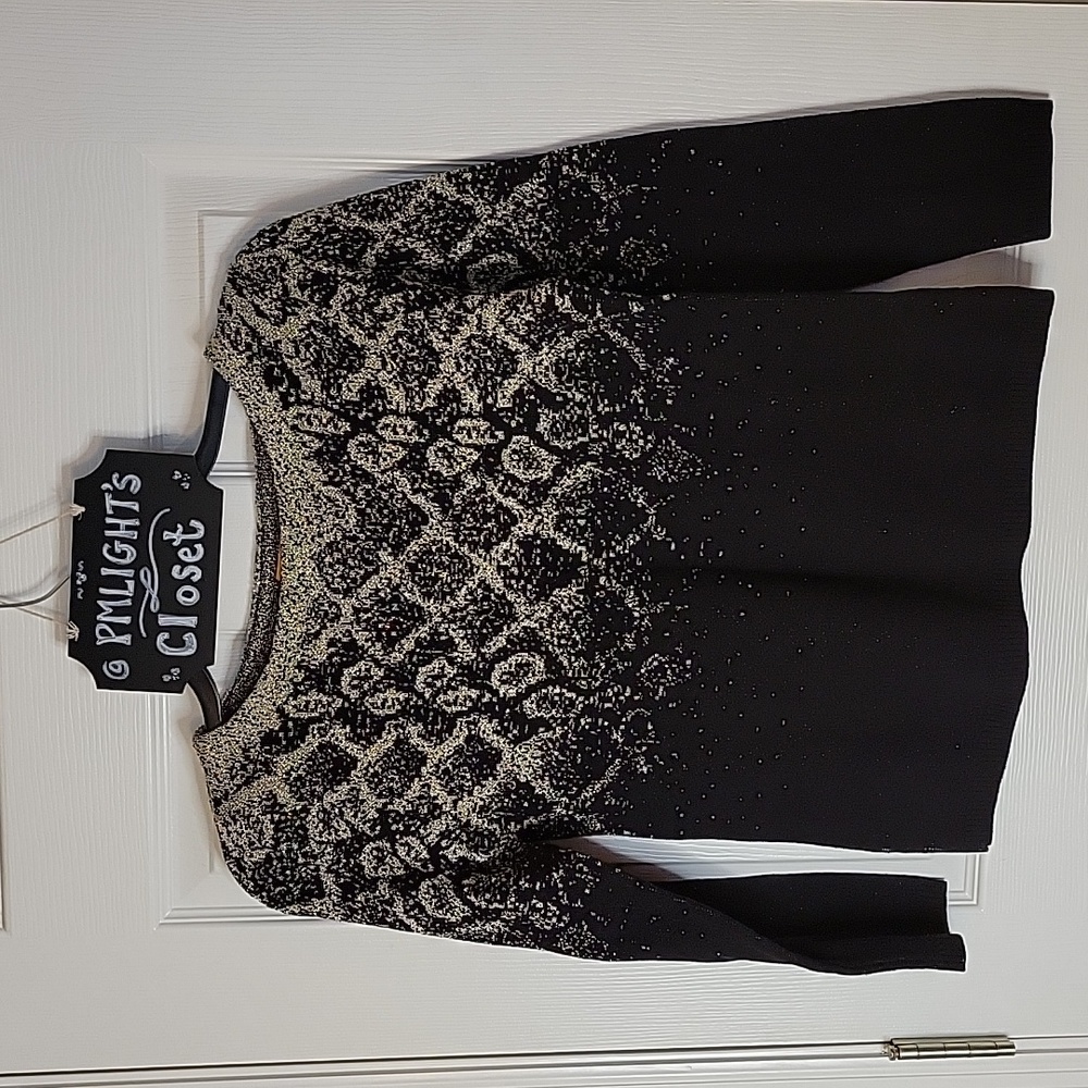 Ruby Rd. Ombre Snack Pattern Sweater Petite Large Gold Black